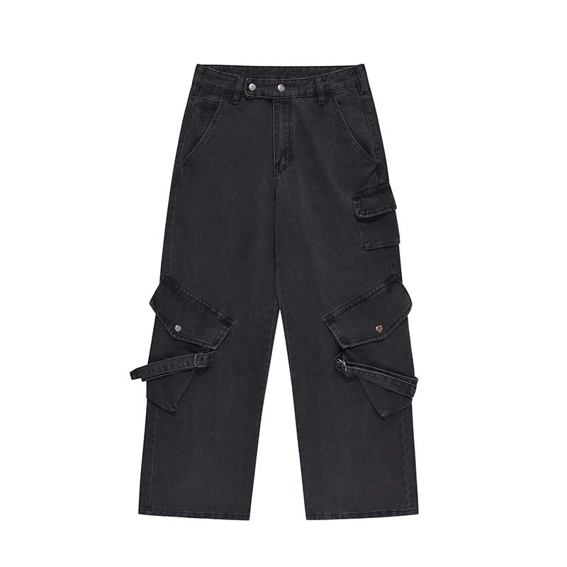 Men's Streetwear Cargo Jeans – Oversized High-Waist Utility Pants With Multi-Pockets (Black, S-Xxl)_mkmklike.com