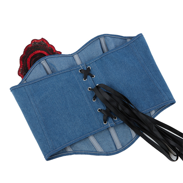 Europa y los Estados Unidos nuevo azul vaquero rosa damas para cubrir el pecho de soporte de pecho para reunir cintura corte vestidos de forma de cuerpo suministro transfronterizo