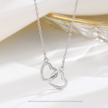 简约小众气质饰品s925纯银双环爱心项链韩系高级感心形个性锁骨链