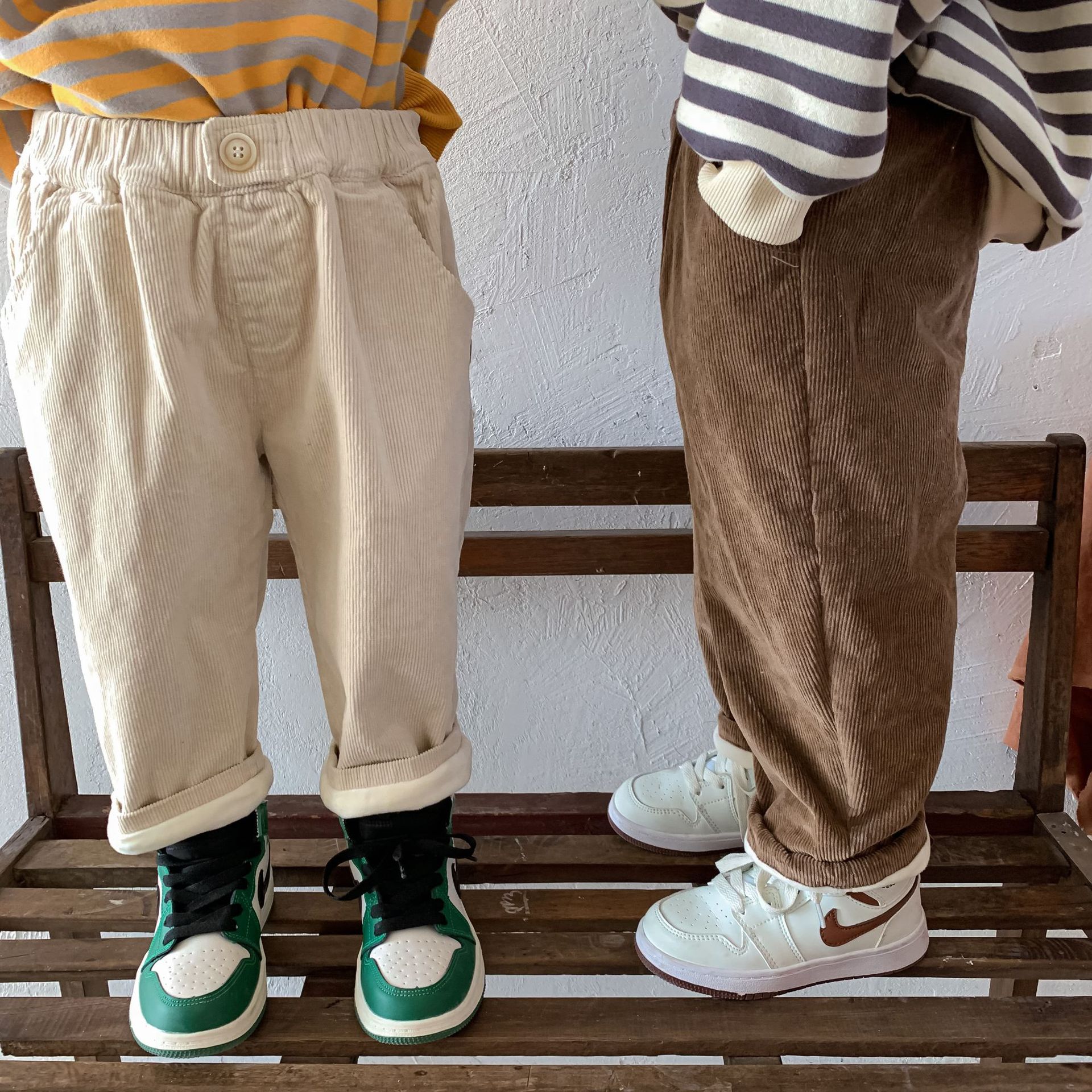 2023 New Korean Style Children's Winter Plush Stretch Corduroy Long Pants for Boys and Girls Baby Thickened Double Layer Pants