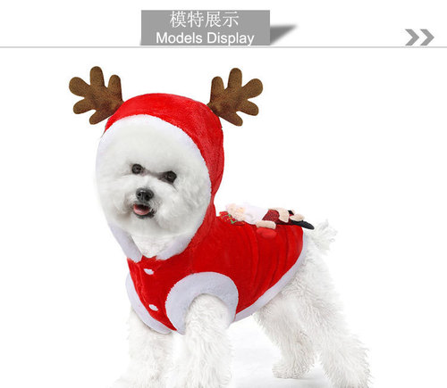 Autumn/Winter Flannel Warm Festive Outwear for Exotic Pet Dogs and Cats, Reindeer Christmas New Year Seasonal Outfit