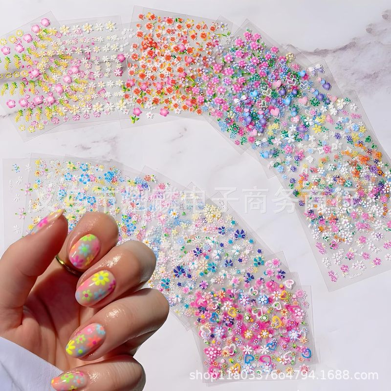 Cross-Border Popular 30 Pieces of Flower Nail Stickers 3D Self-Adhesive Nail Stickers Colorfulful Flower Nail Decals Spring and Summer Cross-Border Popular 30 Pieces of Flower Nail Stickers 3D Self-Adhesive Nail Stickers Colorfulful Flower Nail Decals Spring and Summer