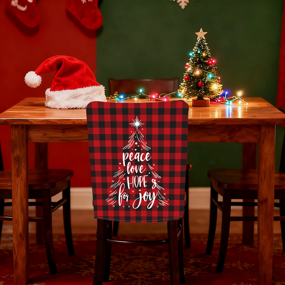 Nuevo patrón de cuadrícula de silla de decoración de Navidad respaldo de silla de atmósfera de vacaciones cubierta de polvo doméstica