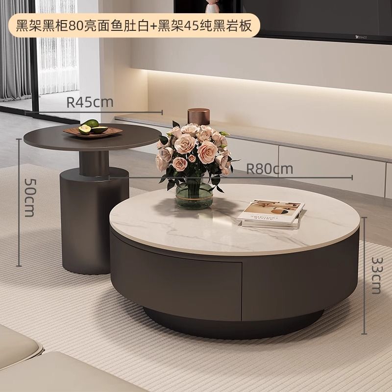 デザイナーの新しいライト高級ラウンドスレートコーヒーテーブル小さなアパートのリビングルームホームミニマリストティーテーブルハイエンドの組み合わせ|undefined