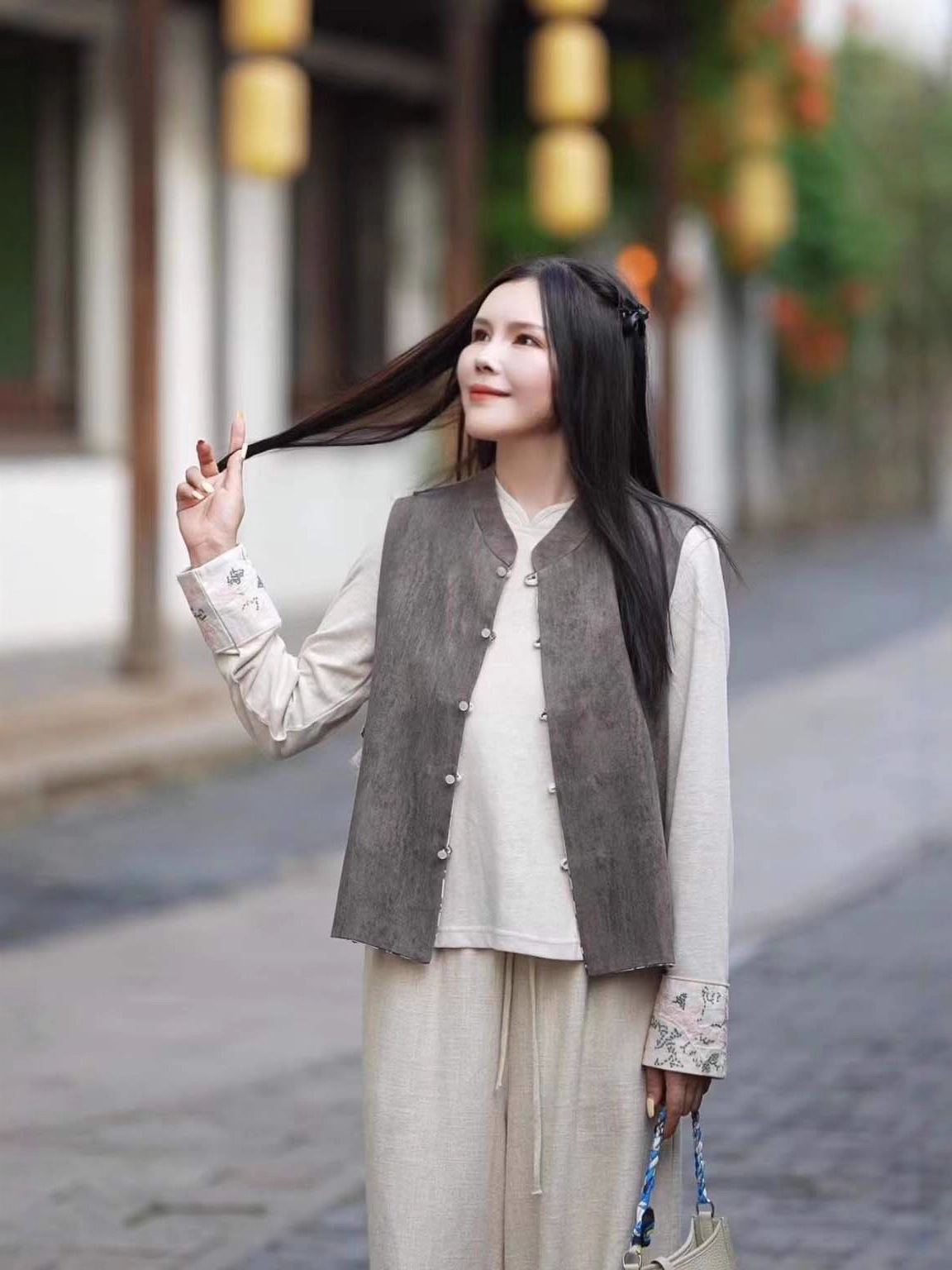 2025 otoño estilo nacional chino vertical collar hebilla en ambos lados vestir chaleco de mujer chaleco corto