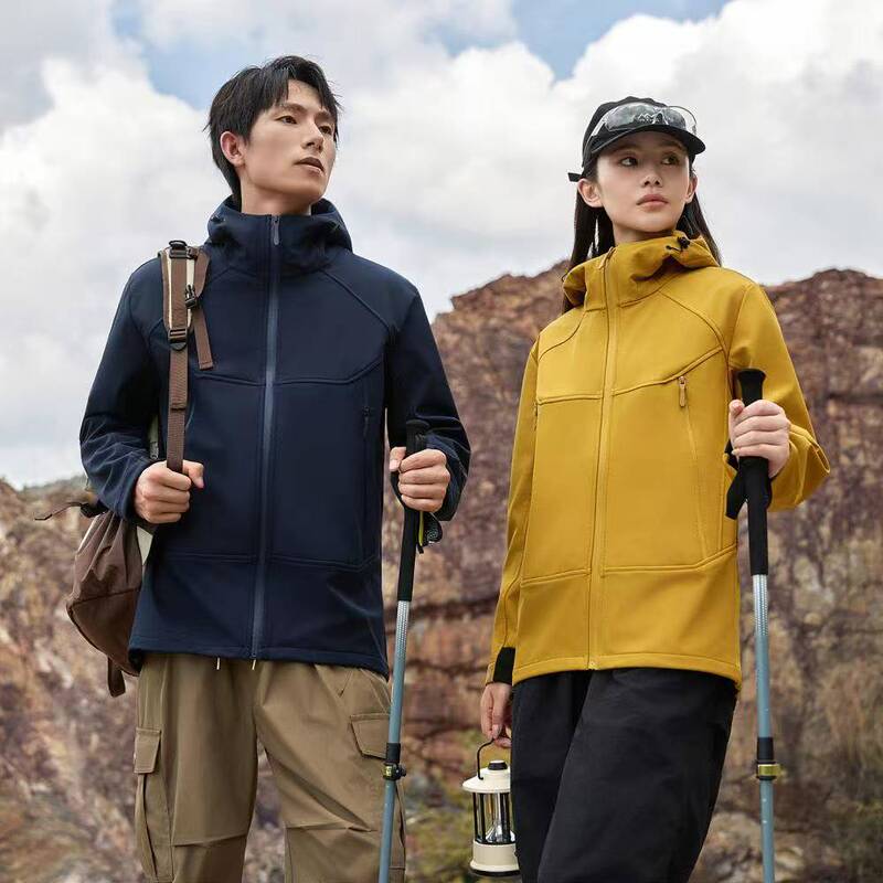 Autumn and Winter New Outdoor Soft Shell Jacket for Men and Women, Hooded Jacket, Hooded Stand Collar Jacket, Work Clothes