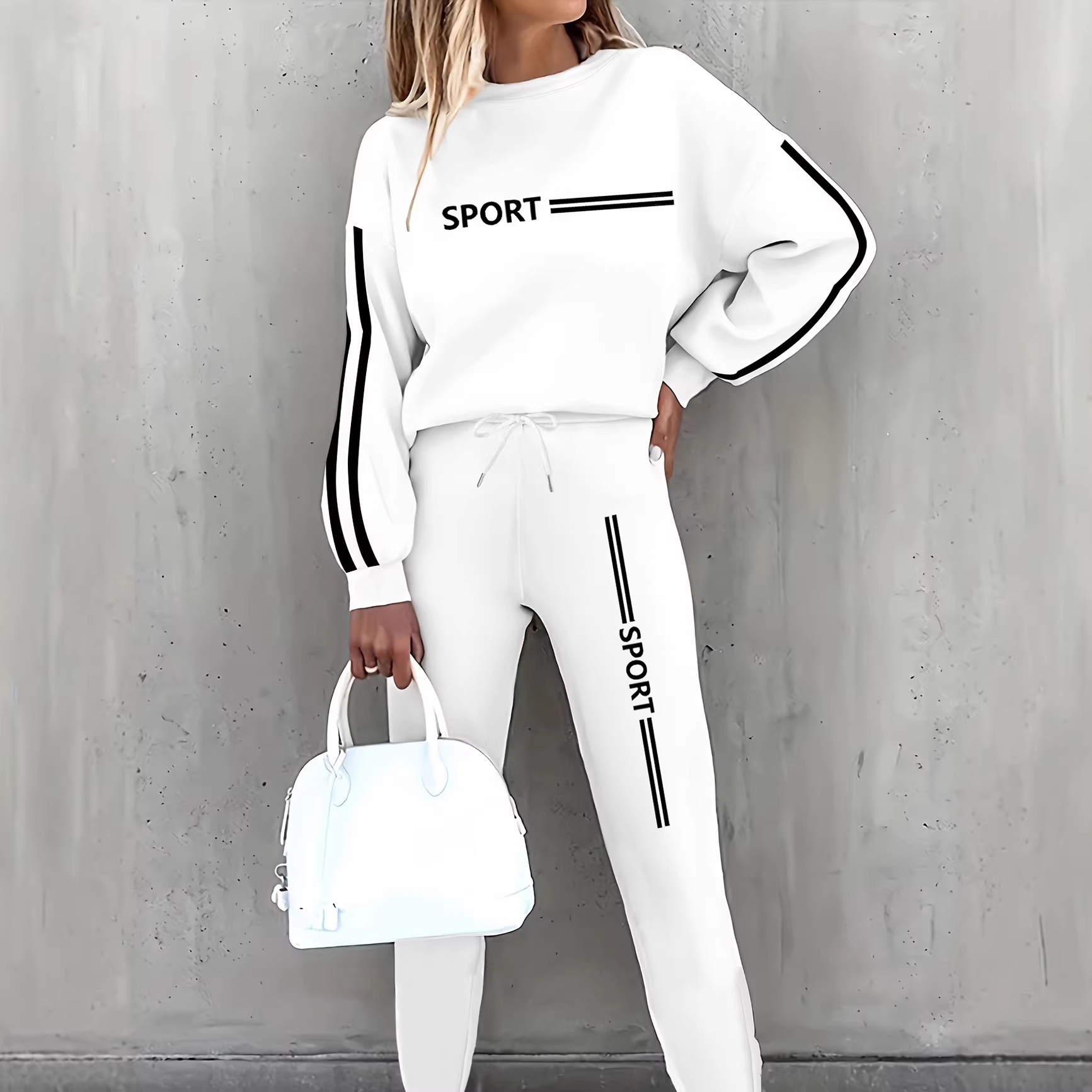 Women's Fleece Lined Tracksuit Long Sleeved Autumn Winter Fashion Letter Print Casual Set_ecoleips.com