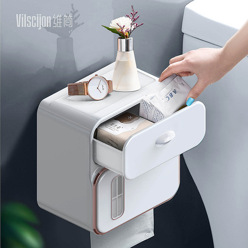 Wall-mounted waterproof toilet paper holder, paper towel holder, tissue box, pull-out paper towel roll holder