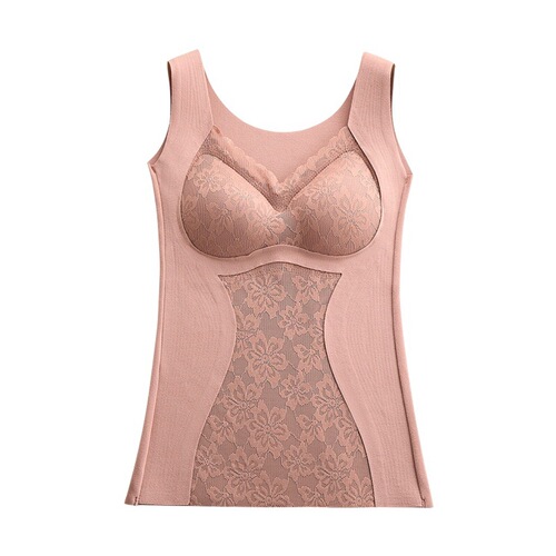 Double-sided brushed fleece warm underwear women's lace seamless bra pad slimming warm vest 