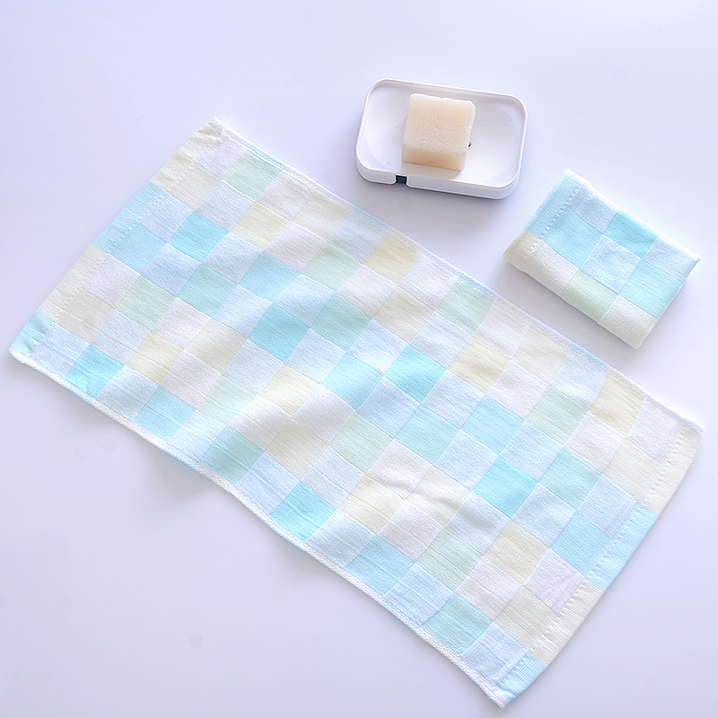 Children's Fabric Color Grid Gauze Baby Towels Cotton Baby Kindergarten Hand Wiping Face Washing Small Towels 25*50cm Double Layer