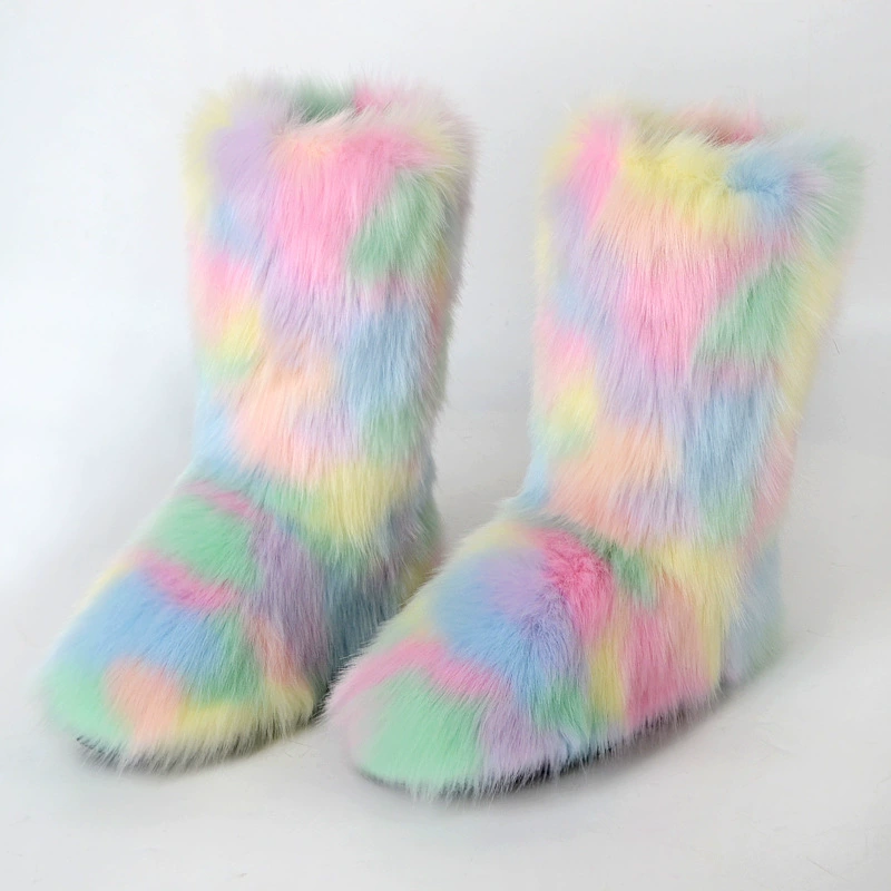 Mid‑calf warm boots, European style, high‑quality faux‑fur mid‑length, sizes 36–46