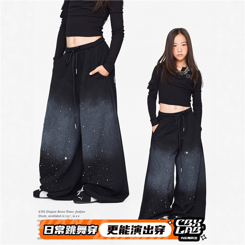 Niños de otoño y invierno marca de moda de baile callejero negro caliente diamante estrella graduado industria pesada Chang Zhao Ha Jazz americano de moda callejera