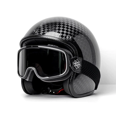 Motorcycle Helmet 3/4 Cruise American, Motosiklet kaskı (dəbilqə) - 700-check-630-black-frame-silver-plated-black-band-goggles-m