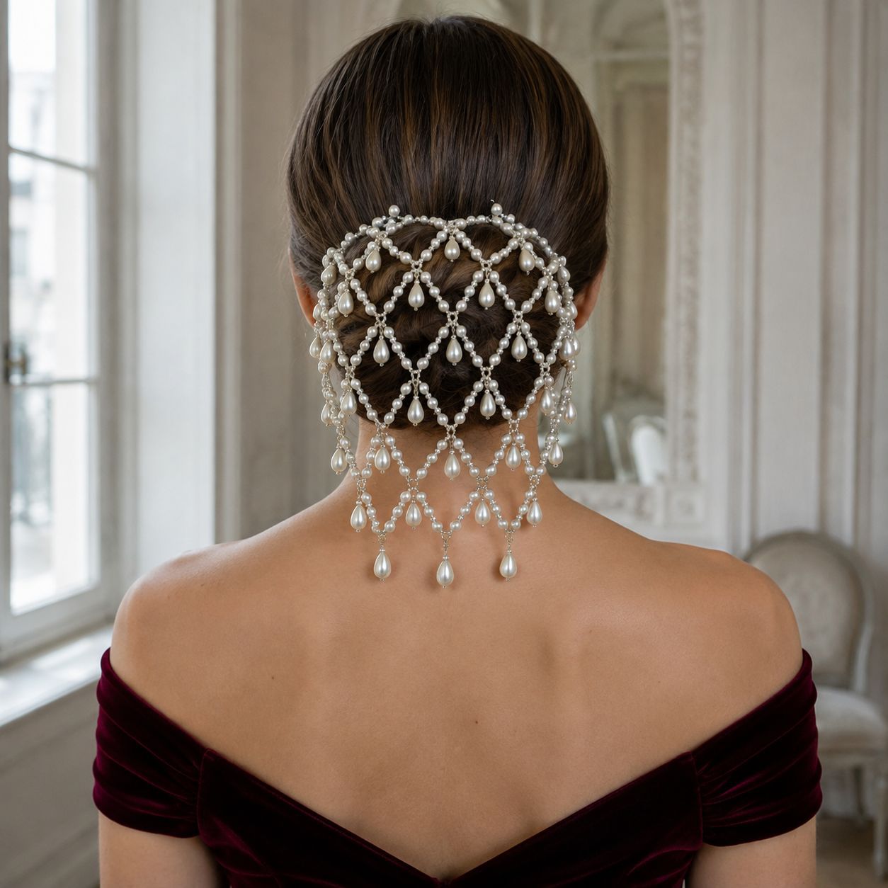 European and American Hot-Selling Mesh Pearl Hair Chain Fairy Water Drop Pendant Comb Bridal Wedding Accessories Women's Hair Chain