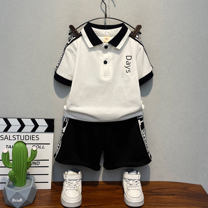 男童套裝夏季休閒2024新款酷帥兒童洋氣時髦男孩POLO衫短袖衣服潮