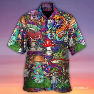 轻熟沙滩衬衫休闲男士欧美现货夏威夷防皱印花3D数码新款休闲夏季