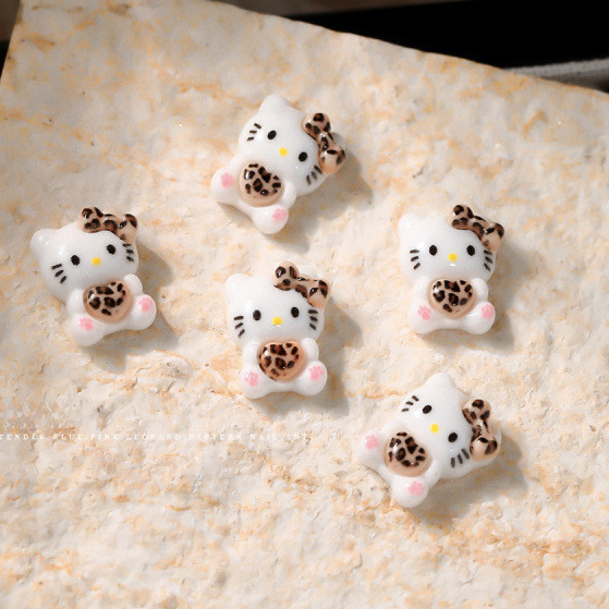 Y2kヒョウ柄キティキャットネイルネイル着爪ケイティkt猫ちょう结びアクセサリーキャディー猫漫画レジン|undefined