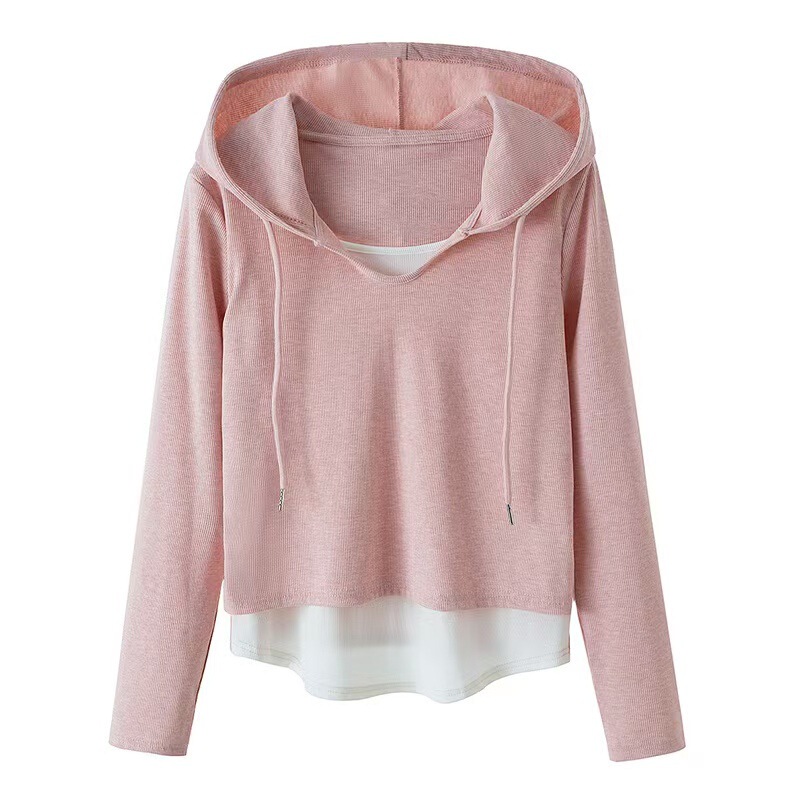 Plus-Size Women's Autumn Outfit, Faux Two-Piece Hooded Sweatshirt, 2026 New Style, Slimming for Curvy Women, Regular Shoulder Ribbed Elastic Casual Top Plus-Size Women's Autumn Outfit, Faux Two-Piece Hooded Sweatshirt, 2026 New Style, Slimming for Curvy Women, Regular Shoulder Ribbed Elastic Casual Top