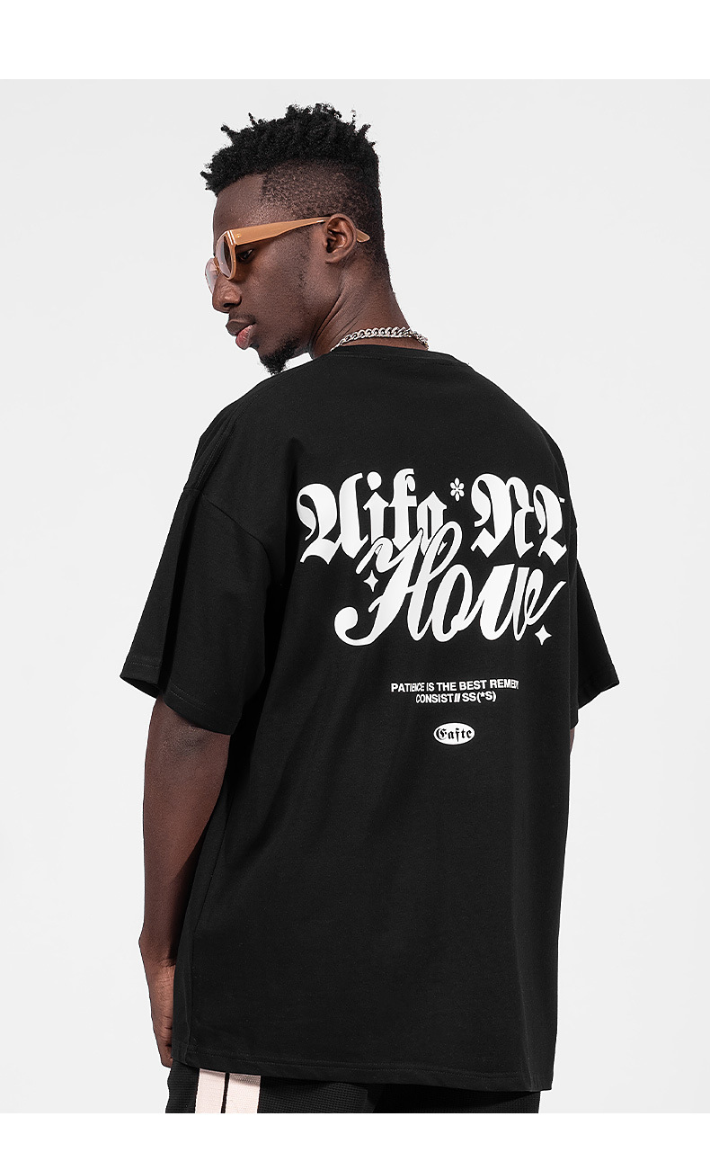 Camiseta masculina de marca de moda americana, manga curta, solta, tamanho grande, 220g, camisa de casal de hip hop de rua_voghion.com