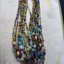 西藏尼泊尔手工回流琉璃珠子项链印度琉璃珠子毛衣链可挂吊坠
