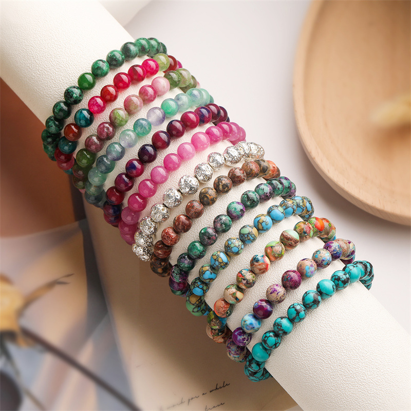 Fábrica directa de piedra natural púrpura emperador pulsera de cuentas pulsera de piedra ágata productos acabados joyería pulsera multicolor al por mayor