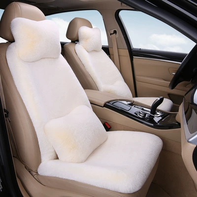 Seat Cushions, Winter Plush Three-Piece Set, Seat cushion, seat cover - pure-white-1-single-seat-1-backrest-1-neck-pillow-1-lumbar-pillow-thick-plush