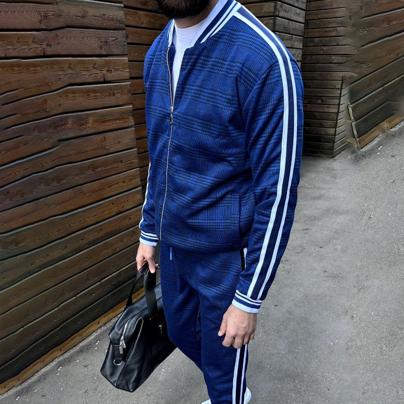 2023 Otoño e Invierno transfronterizo nuevo traje de chaqueta con cremallera para hombre Amazon pantalones de manga larga collar de dos piezas conjunto