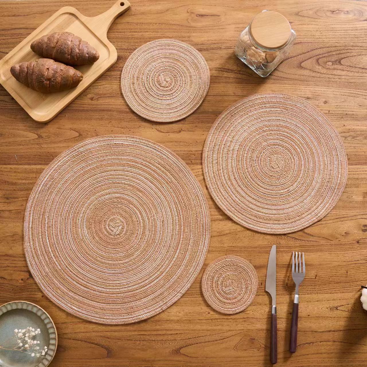 Nordic Style Round Placemat Insulated Anti-Scalding Solid Color Cotton Yarn Posing Props Western Restaurant Plate Mat