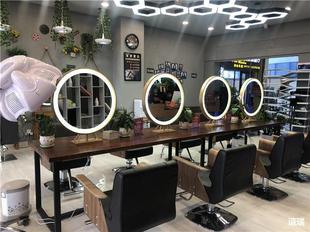 Hairdressing barber shop hair salon beauty salon photo studio makeup mirror double-sided desktop mirror with lamp LED round mirror luminous mirror