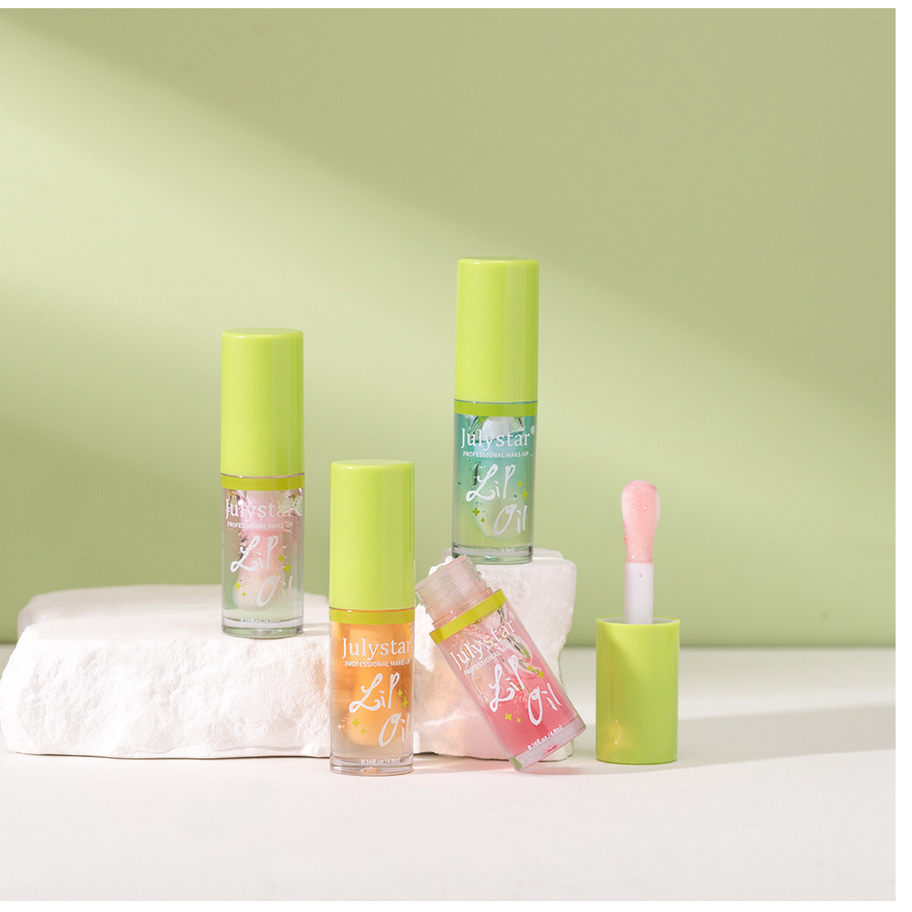 Julystar Hydrating Head Brush Lip Gloss Mirror Moisturizing Hami Melon Lip Oil 4-bottle Set Wholesale Makeup undefined