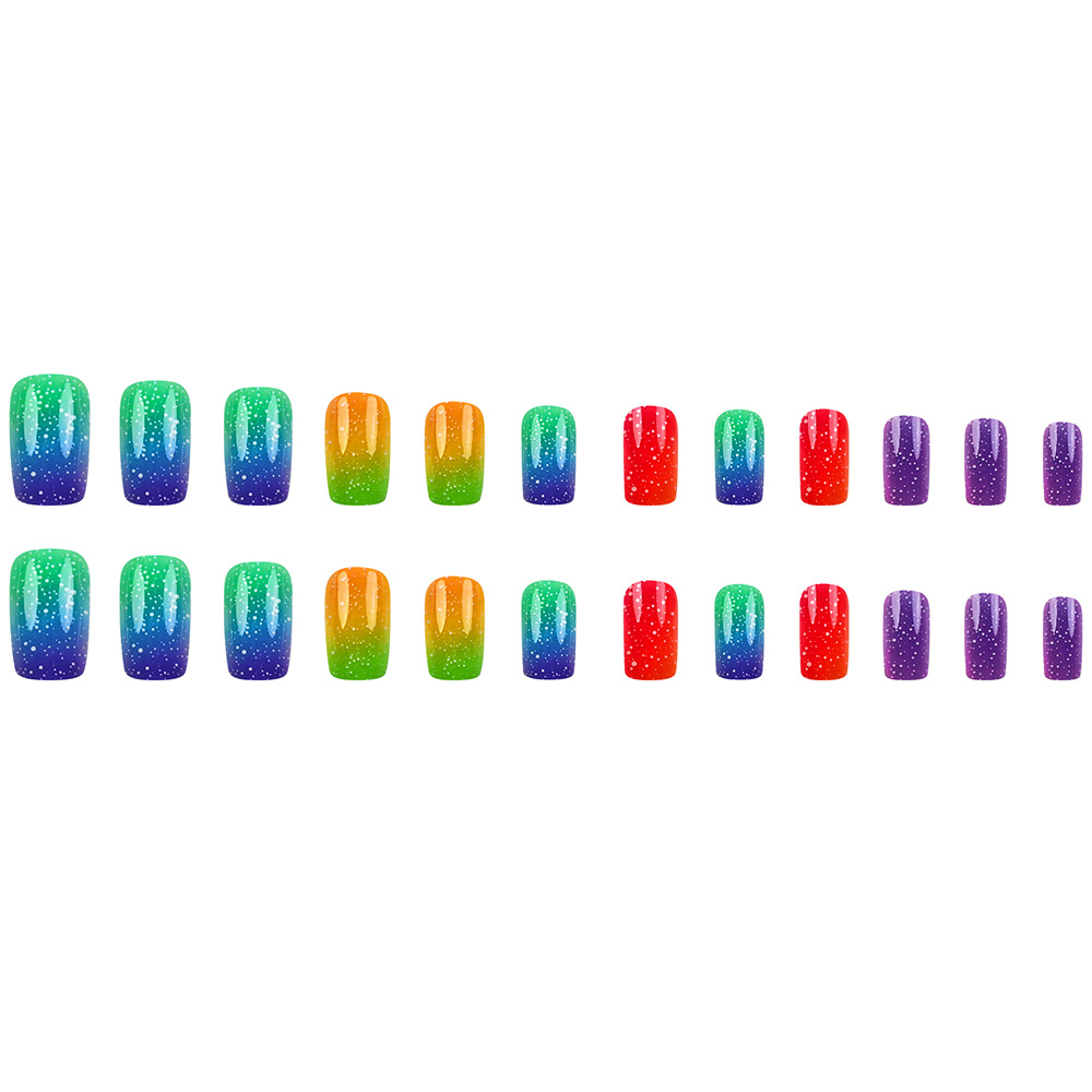 Comercio exterior mejor vendido arco iris gradiente brillo delgado usar uñas 24 piezas dulces y frías fiestas de uñas falsas transfronterizas suministro directo image 6