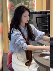 韩系轻熟通勤风时尚套装女装2025早秋新款感条纹衬衣百搭上衣百搭