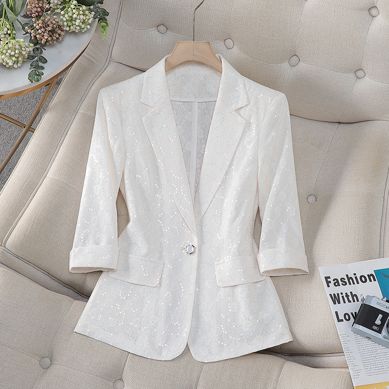 Thin Sequin Suit Jacket Women's Summer 2025 New Arrival Small Men's Seven-point Sleeve Elegant Slim-fit Lace Small Suit