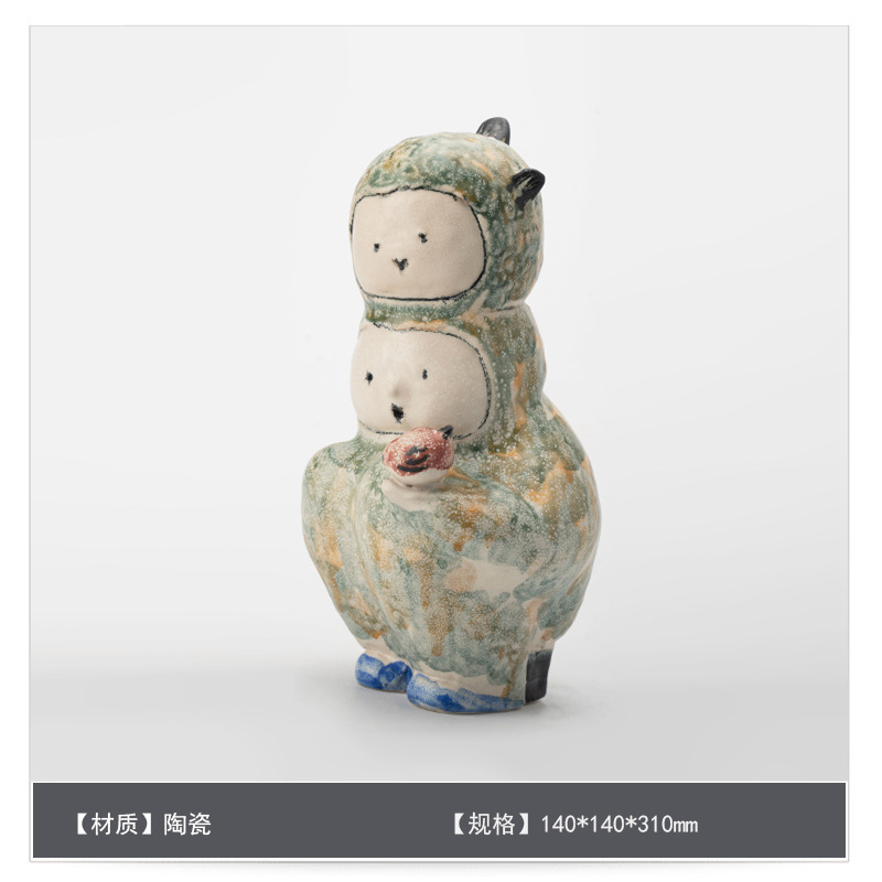 景德镇纯手工陶瓷侘寂风花瓶卡通摆件送礼趣味客餐桌软装花器饰品|undefined