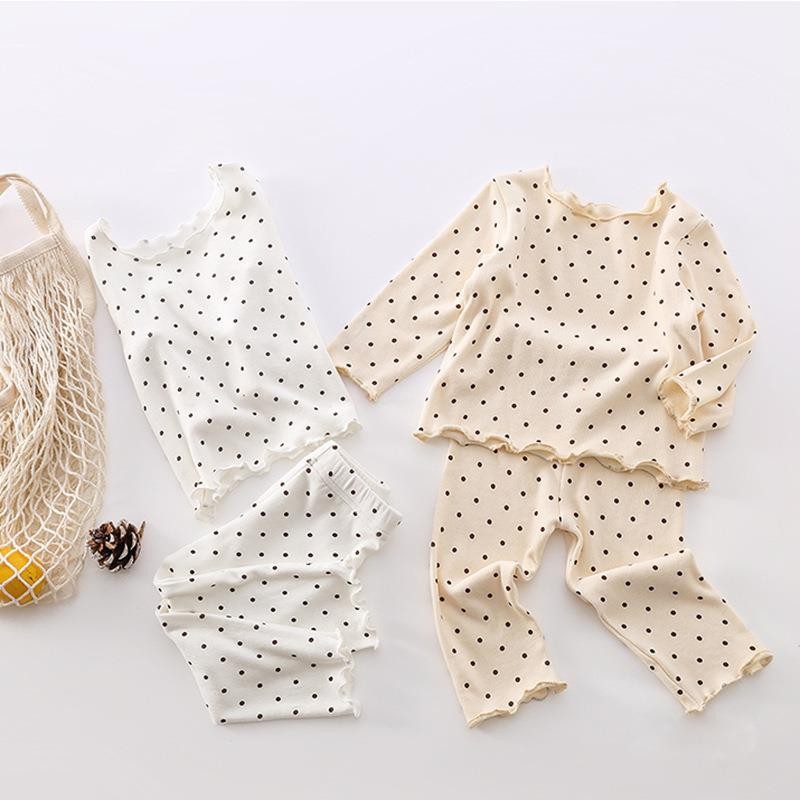 2025ins Korean-style Spring and Autumn Summer Baby Polo Dot Home Clothes Baby Pajamas Girls' Long-sleeved Two-piece Set