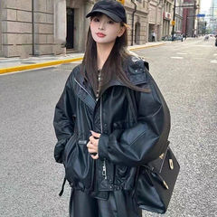 冬季2025新款蛋白休闲韩版皮衣外套短款小个子连帽运动羽绒服
