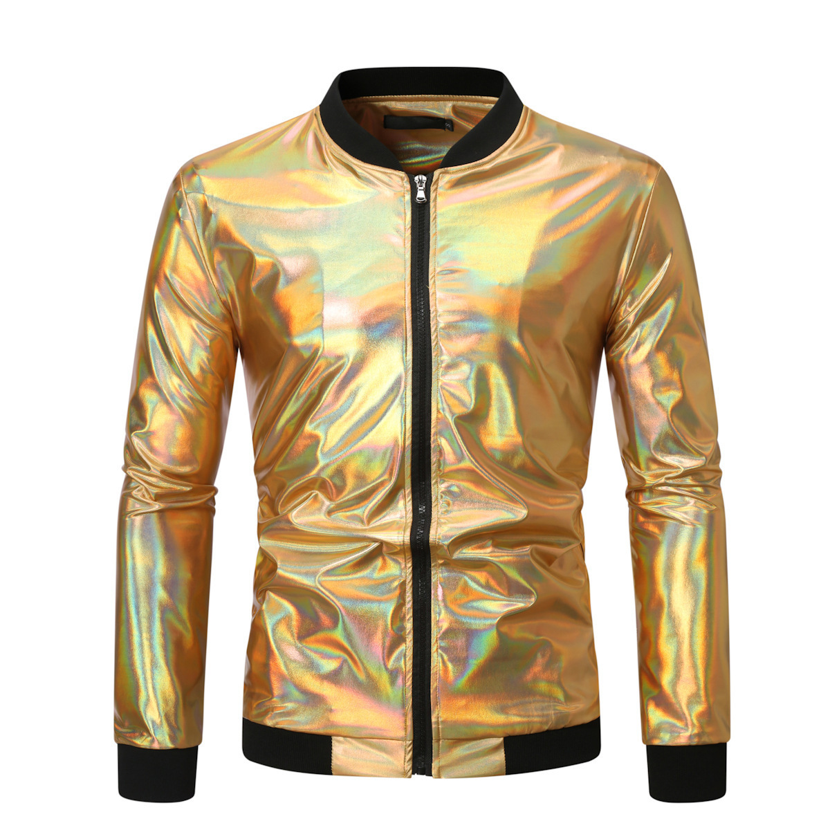 2025 Spring New Fashion Simple Stand Collar Jacket Amazon Hot Selling Men's Gold Jacket Jacket Ready Stock