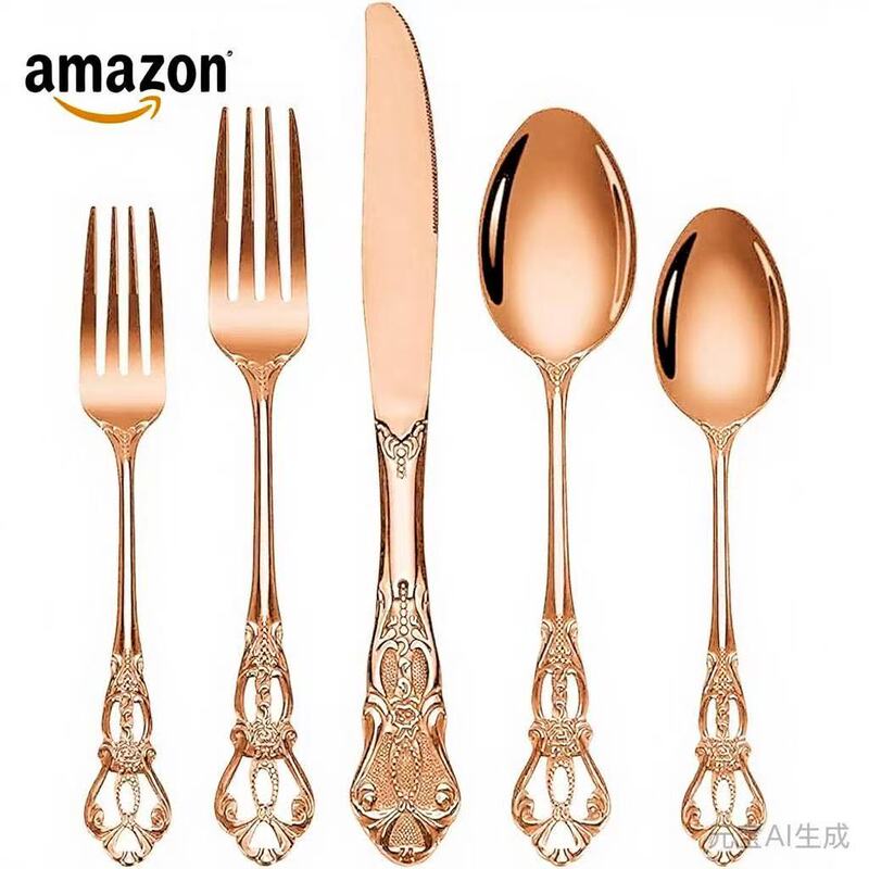 Christmas Gorgeous Vintage Royal Stainless Steel 5-Piece Cutlery Set Silverware Set, Cutlery Includes Forks, Spoons, and Knives