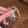 Серебристый, двуслойное кольцо с кристаллами