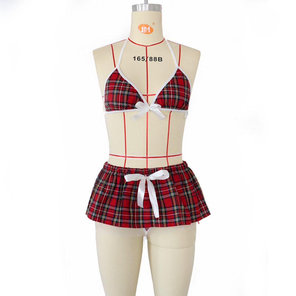 Sexy Lingerie European and American Foreign Trade Sexy Uniform Internet Celebrity Temptation Red Plaid Skirt Student Suit Female Pure Lust Style 3107