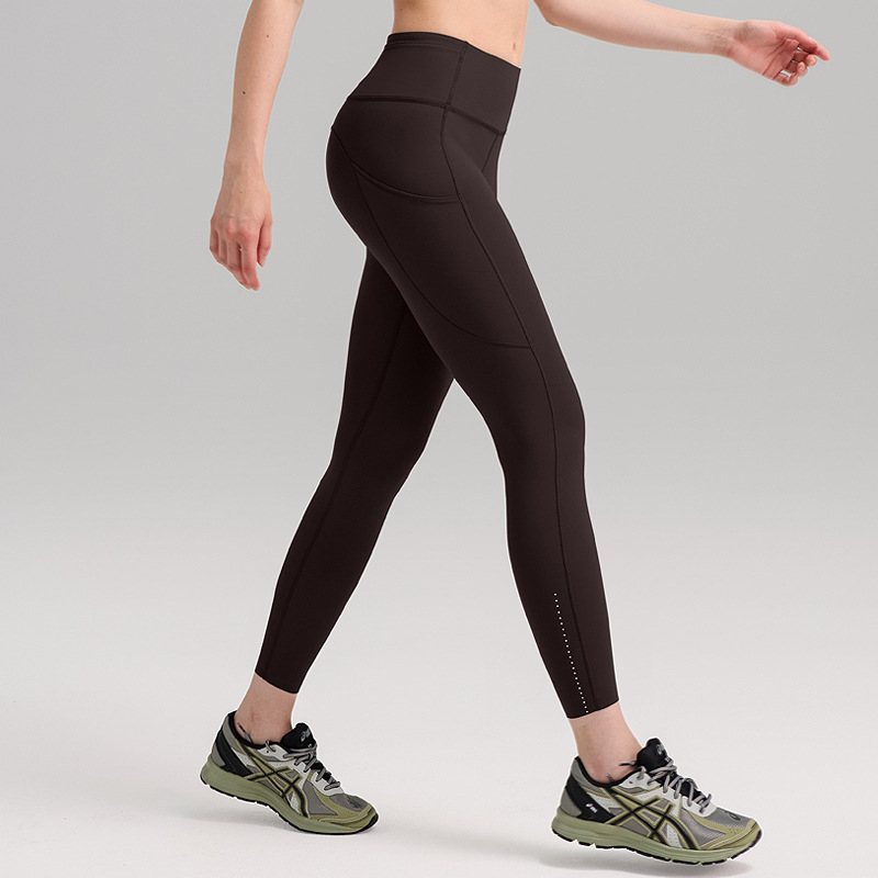 Pantalones de yoga lulu de cintura alta desnudos pantalones de fitness con levantamiento de cadera de melocotón para mujer, bolsillos, leggings deportivos para correr 24"