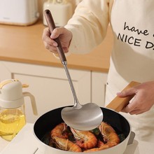 木柄不锈钢蘑菇铲大小号家用厨房长柄防滑锅铲炒菜不粘锅炒勺铁铲