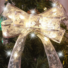圣诞树装饰织带铜丝灯串星星镂空彩带蝴蝶结飘带烫金丝带彩灯2CM