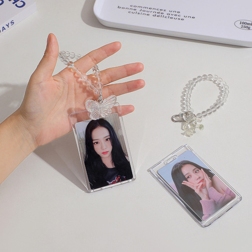 Acrylic transparent card holder student bus card meal card protective cover ID photo display card holder key chain pendant for women