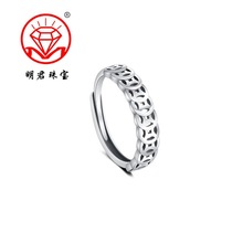 990纯银复古戒指女财源滚滚钱币个性设计简约小众开口好运指环潮