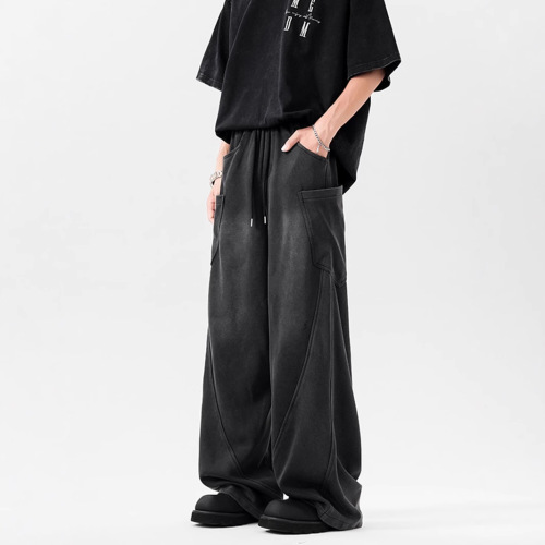 Men's Autumn Trendy Brand Distressed Washed-Effect Sweatpants: Niche High-Street Style, Versatile & Casual Wide-Leg Pants