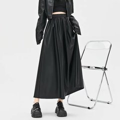 プラスサイズのレザースカート女性のための春ファットmmハイウエスト大裾アンブレラスカートミドル丈スカートヒップカバーロングスカート