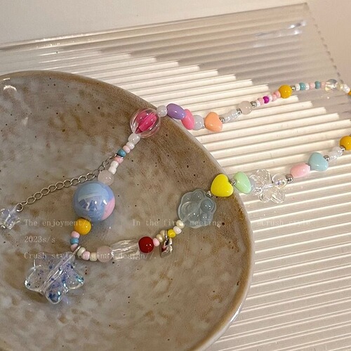 Cute and adorable~ Dopamine-colored beaded necklace for women, sweet-cool lolita style choker, niche internet-famous accessory