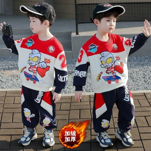 Комплект для мальчиков с худи и Ультраменом на флисе утеплённый