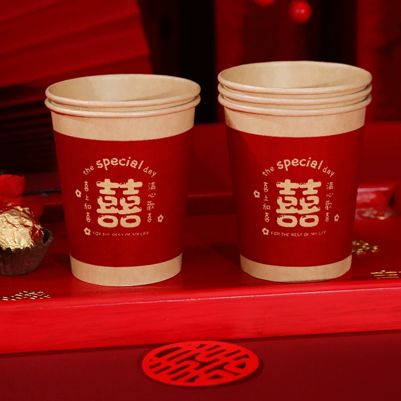 Disposable paper cup wedding supplies Daquan wedding thickened joy, happy cup Red home water cup happy cup